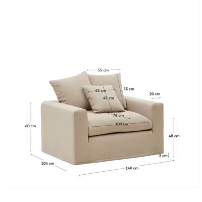 Кресло La Forma (ех Julia Grup) Кресло Nora со съемным чехлом серо-коричневое из льна и хлопка 140 см арт. 192941