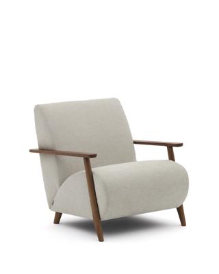 Кресло La Forma (ех Julia Grup) Кресло Meghan из жемчужного шенилла и массива ясеня с отделкой под орех арт. 210260