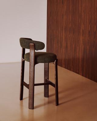Стул барный La Forma (ех Julia Grup) Барный стул Granite из зеленой синели и ясеня с отделкой орех 75 см арт. 301965