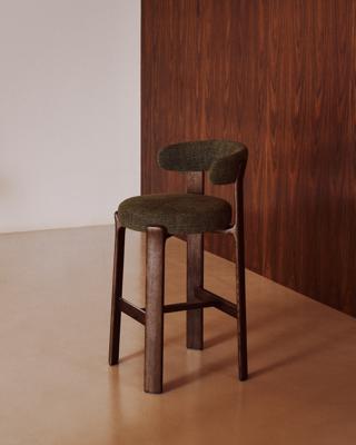 Стул барный La Forma (ех Julia Grup) Барный стул Granite из зеленой синели и ясеня с отделкой орех 75 см арт. 301965