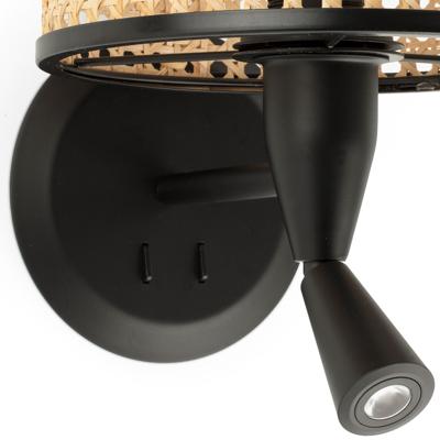 Бра Faro Настенный светильник Mambo чёрный металл / натуральный ротанг ø210 арт. 103471