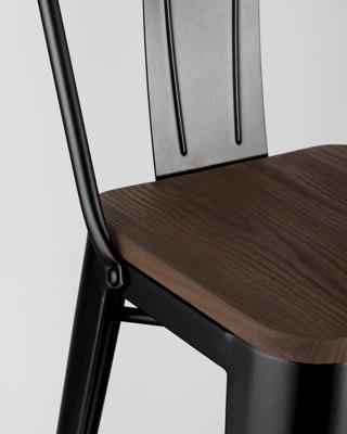 Стул барный Stool Group Стул барный TOLIX WOOD со спинкой черный глянцевый арт. УТ000000676