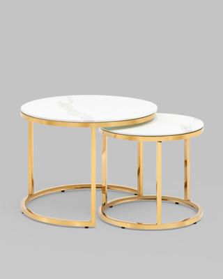 Столик Stool Group Набор журнальных столиков Селена 60 и 45 см стекло белый мрамор сталь золото арт. УТ000036343
