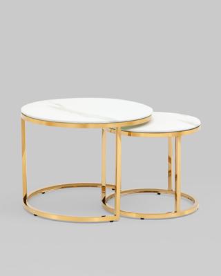 Столик Stool Group Набор журнальных столиков Селена 60 и 45 см стекло белый мрамор сталь золото арт. УТ000036343