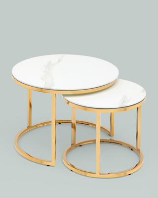 Столик Stool Group Набор журнальных столиков Селена 60 и 45 см стекло белый мрамор сталь золото арт. УТ000036343