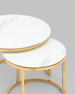 Столик Stool Group Набор журнальных столиков Селена 60 и 45 см стекло белый мрамор сталь золото арт. УТ000036343