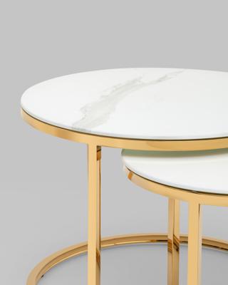 Столик Stool Group Набор журнальных столиков Селена 60 и 45 см стекло белый мрамор сталь золото арт. УТ000036343