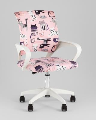 Кресло компьютерное TopChairs Кресло офисное TopChairs Simple SN Junior принт Pink Cats пластик белый арт. УТ000042084