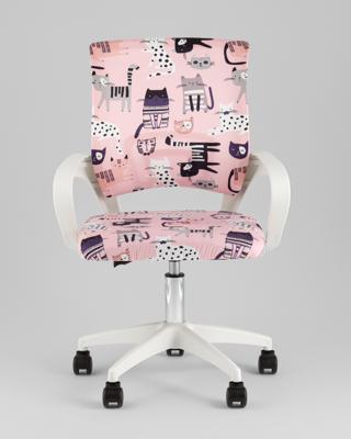 Кресло компьютерное TopChairs Кресло офисное TopChairs Simple SN Junior принт Pink Cats пластик белый арт. УТ000042084