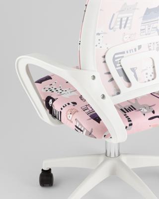 Кресло компьютерное TopChairs Кресло офисное TopChairs Simple SN Junior принт Pink Cats пластик белый арт. УТ000042084