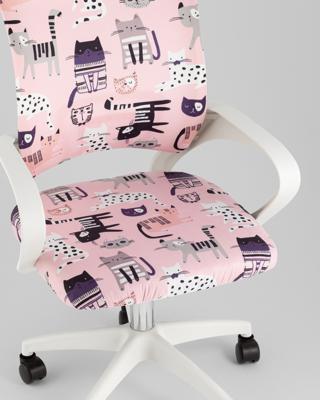Кресло компьютерное TopChairs Кресло офисное TopChairs Simple SN Junior принт Pink Cats пластик белый арт. УТ000042084
