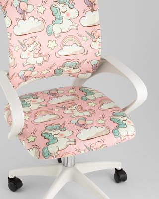 Кресло компьютерное TopChairs Кресло офисное TopChairs Simple SN Junior принт Unicorns пластик белый арт. УТ000042083