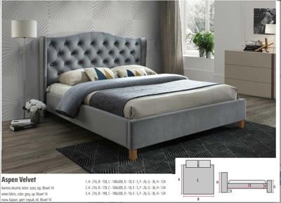 Кровать Signal Кровать SIGNAL ASPEN Velvet Bluvel 14 серый/дуб 180/200 арт. ASPENV180SZD