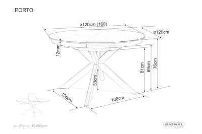 Стол Signal Стол обеденный Signal PORTO Ceramic 120 раскладной (темно-серый мрамор/черный мат) арт. PORTOCC120