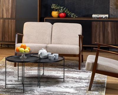 Кресло Halmar Диван HALMAR MILANO 2S tap. Castel 15 бежевый/орех арт. V-PL-MILANO_2S-SOFA-BEZOWY