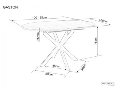 Стол Signal Стол обеденный SIGNAL GASTON Ceramic белый/черный 100-135/100 арт. GASTONBC100