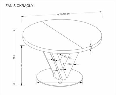 Стол Halmar Стол обеденный HALMAR FANIS OKRAGLY натуральный/черный 120-160/120 арт. V-CH-FANIS_OKRAGLY-ST