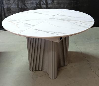 Стол М-СИТИ Стол АДАЖИО 115 КРУГЛЫЙ цвет МРАМОР (GILT WHITE), керамика / Латте каркас арт. 480M05951