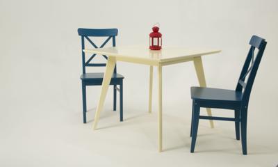 Стол ZiP-mebel Стол Сканди М 100 слоновая кость со стульями Ингольф синий арт. F404109S00X2R100749B00