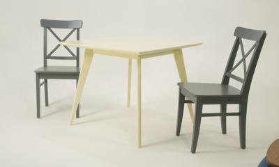 Стол ZiP-mebel Стол Сканди М 100 слоновая кость со стульями Ингольф серый арт. F404109S00X2R100740G00