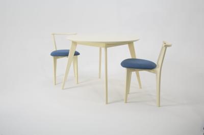 Стол ZiP-mebel Стол Сканди К 100 слоновая кость со стульями Франк слоновая кость рогожка синий арт. F004100S00X2R101709S03
