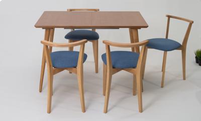 Стол ZiP-mebel Стол Монте 120 натур со стульями Франк натур рогожка синий арт. F514136N00X4R100701N03