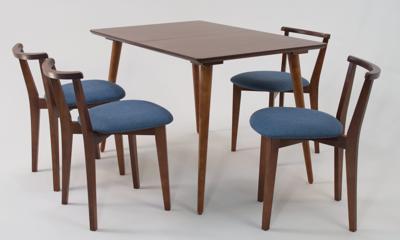Стол ZiP-mebel Стол Монте 120 орех со стульями Франк Орех рогожка синий арт. F514135W00X4R101709W03