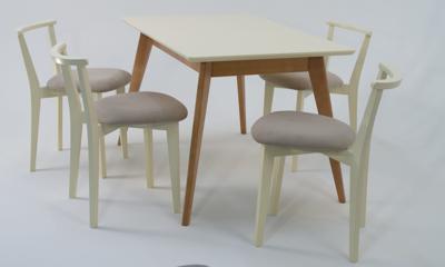 Стол ZiP-mebel Стол Сканди 120 натур/слоновая кость со стульями Франк слоновая кость велюр бежевый арт. F514102NUSX4R101709S02