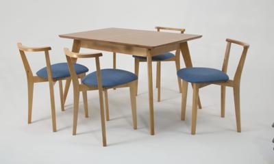 Стол ZiP-mebel Стол Сканди 120 натур со стульями Франк натур рогожка синий арт. F514106N00X4R100701N03
