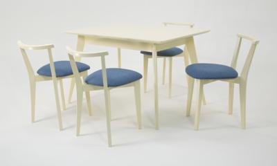 Стол ZiP-mebel Стол Сканди 120 слоновая кость со стульями Франк слоновая кость рогожка синий арт. F514100S00X4R100709S03