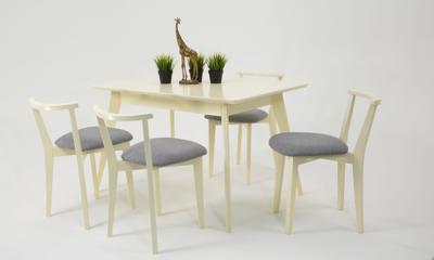 Стол ZiP-mebel Стол Сканди 120 слоновая кость со стульями Франк слоновая кость рогожка серый арт. F514100S00X4R100709S01