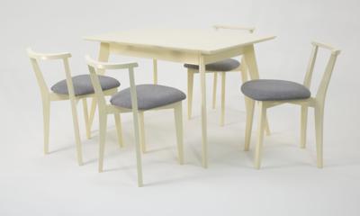 Стол ZiP-mebel Стол Сканди 120 слоновая кость со стульями Франк слоновая кость рогожка серый арт. F514100S00X4R100709S01