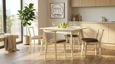 Стол ZiP-mebel Стол Сканди 120 слоновая кость со стульями Франк слоновая кость велюр коричневый арт. F514100S00X4R100709S04