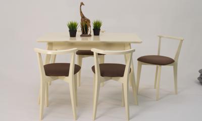 Стол ZiP-mebel Стол Сканди 120 слоновая кость со стульями Франк слоновая кость велюр коричневый арт. F514100S00X4R100709S04