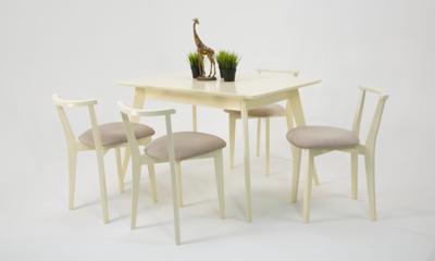 Стол ZiP-mebel Стол Сканди 120 слоновая кость со стульями Франк слоновая кость велюр бежевый арт. F514100S00X4R100704S02