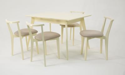 Стол ZiP-mebel Стол Сканди 120 слоновая кость со стульями Франк слоновая кость велюр бежевый арт. F514100S00X4R100704S02