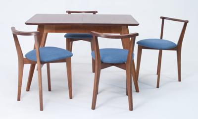 Стол ZiP-mebel Стол Сканди 120 орех со стульями Франк Орех рогожка синий арт. F514105W00X4R101709W03