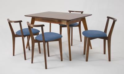 Стол ZiP-mebel Стол Сканди 120 орех со стульями Франк Орех рогожка синий арт. F514105W00X4R101709W03