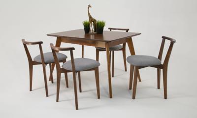 Стол ZiP-mebel Стол Сканди 120 орех со стульями Франк Орех рогожка серый арт. F514105W00X4R101706W01