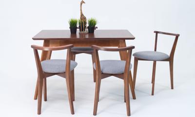 Стол ZiP-mebel Стол Сканди 120 орех со стульями Франк Орех рогожка серый арт. F514105W00X4R101706W01
