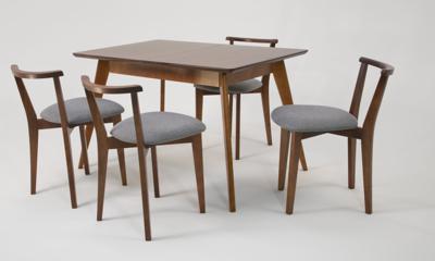 Стол ZiP-mebel Стол Сканди 120 орех со стульями Франк Орех рогожка серый арт. F514105W00X4R101706W01