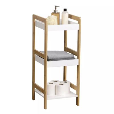 Полка AksHome Стойка для хранения MAGNOLIA - 3, бамбук+белый арт. ZN-274006
