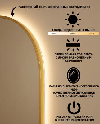 Зеркало Art-Zerkalo Ovo M LED Gold Зеркало в раме с подсветкой арт. SM080LGL
