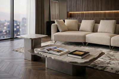 Мебель Garda Decor 58DB-24056 Стол журнальный Травертин (Travertine) 120*120*29см арт. 58DB-24056