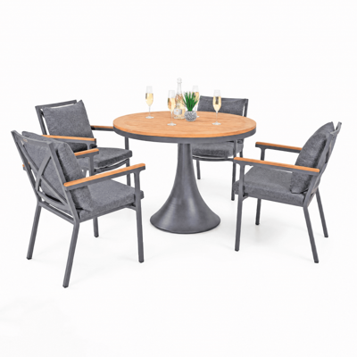 Стол IDEAL PATIO Стол круглый обеденный ДИВА Т  каркас алюминий, столешница тик арт. DVA.2110111