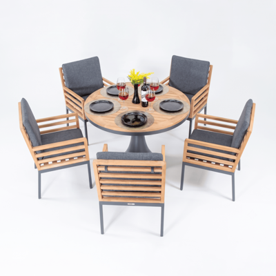 Стол IDEAL PATIO Стол круглый обеденный ДИВА Т  каркас алюминий, столешница тик арт. DVA.2110111