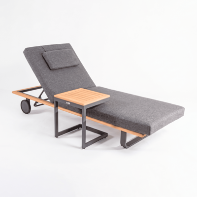 Мебель IDEAL PATIO Шезлонг КОСТА Т на колесах, каркас серый алюминий, тик, матрас и подушка маренго арт. CST.3017000T