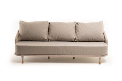 Диван 4SIS "Верона" диван 3-местный плетеный из роупа, каркас алюминий белый муар, роуп бежевый круглый, ткань бежевая 15052 арт. VER-S-3-001 W Mua beige(beige15052)