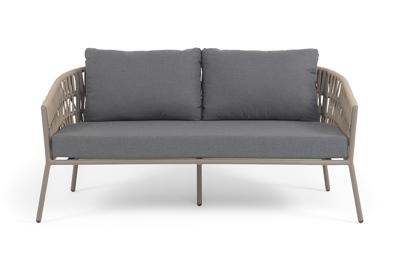 Диван 4SIS "Комо" диван 2-местный плетеный из роупа, каркас алюминий бежево-серый (RAL7006) муар, роуп серо-коричневый 23мм, ткань темно-серая 027 арт. COM-S-2-001 RAL7006 Mua S-G-brown(D-gray027)