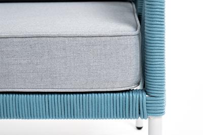 Диван 4SIS "Канны" диван 2-местный плетеный из роупа, каркас алюминий светло-серый (RAL7035) муар, роуп бирюзовый круглый, ткань светло-серая арт. KAN-S-2-001 RAL7035 Mua blue(H-gray)
